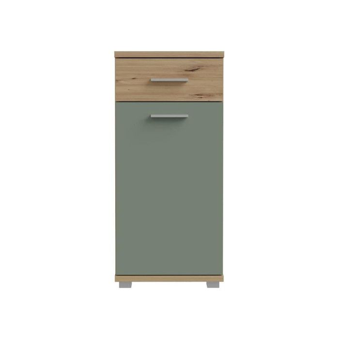 Meuble bas de salle de bain - Décor chene et vert sauge - L40,2 x P28,9 x H87,6 cm - CHAMP