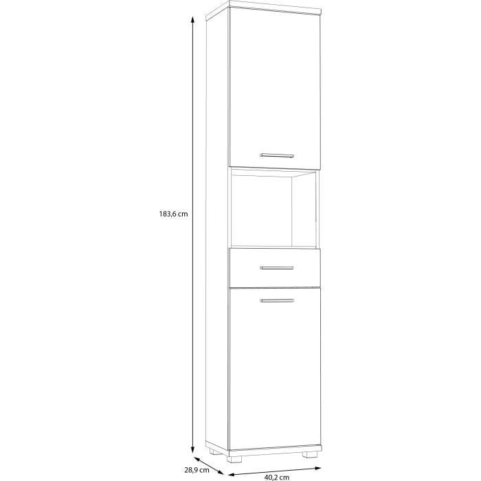 Meuble de salle de bain - Colonne - Décor Chene et Vert sauge - 2 portes - L40,2 x P28,9 x H183,6 cm