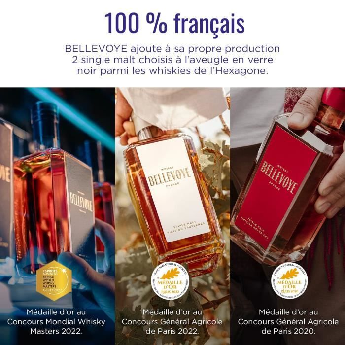 BELLEVOYE - Whisky - Origine : France - Coffret Tricolore Découverte Bleu, Blanc Rouge - 3 * 20 cl