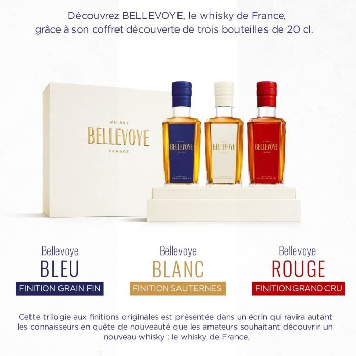 BELLEVOYE - Whisky - Origine : France - Coffret Tricolore Découverte Bleu, Blanc Rouge - 3 * 20 cl