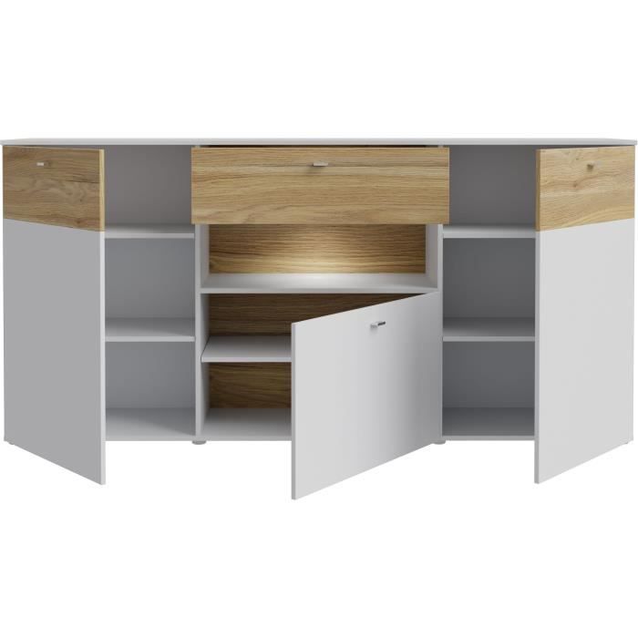 Buffet 3 portes1 tiroir LED - COMO- 194,8 x 41,3 x 94,5 cm - Gris / Chene