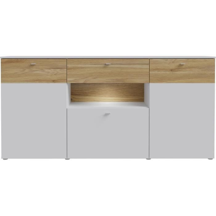 Buffet 3 portes1 tiroir LED - COMO- 194,8 x 41,3 x 94,5 cm - Gris / Chene