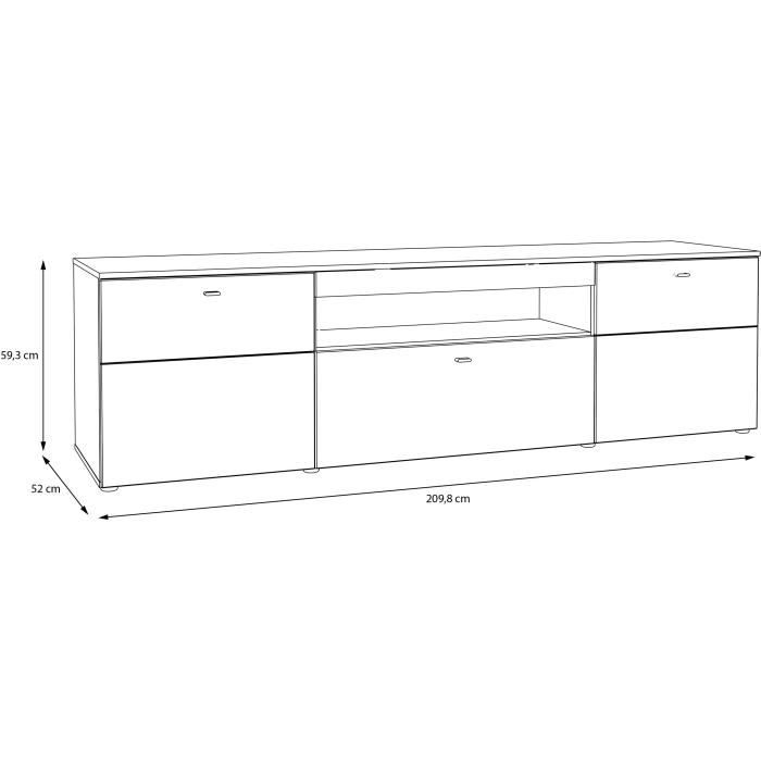 Meuble TV LED - COMO - 2 portes - Gris / Chene - 209,8 x 52 x 59,3 cm