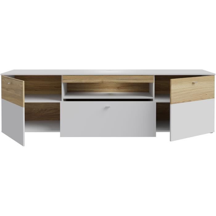 Meuble TV LED - COMO - 2 portes - Gris / Chene - 209,8 x 52 x 59,3 cm