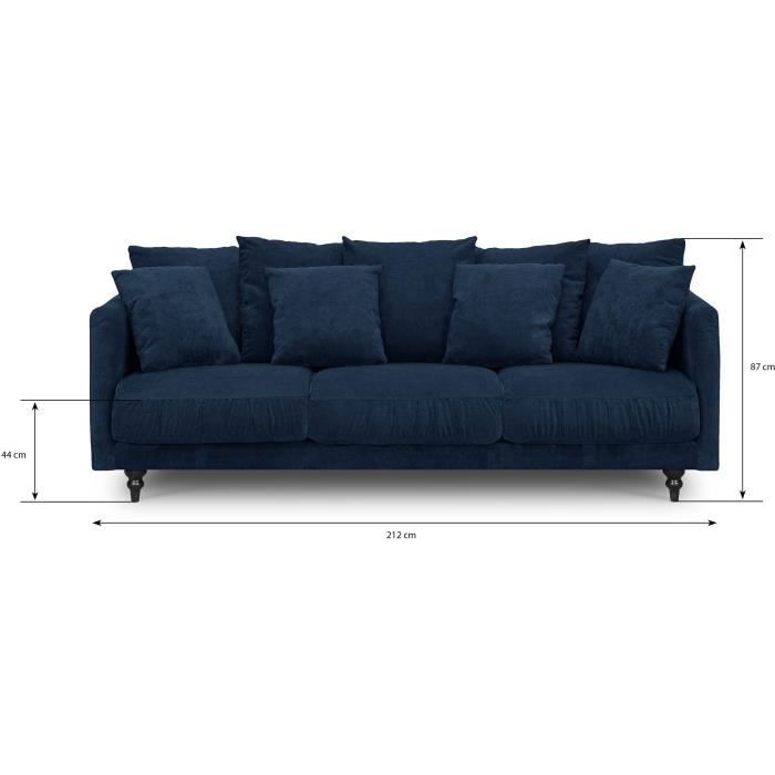 CanapÈ droit fixe 4 places - Tissu bleu - Classique - L 212 x P 93 cm - CONSTANCE