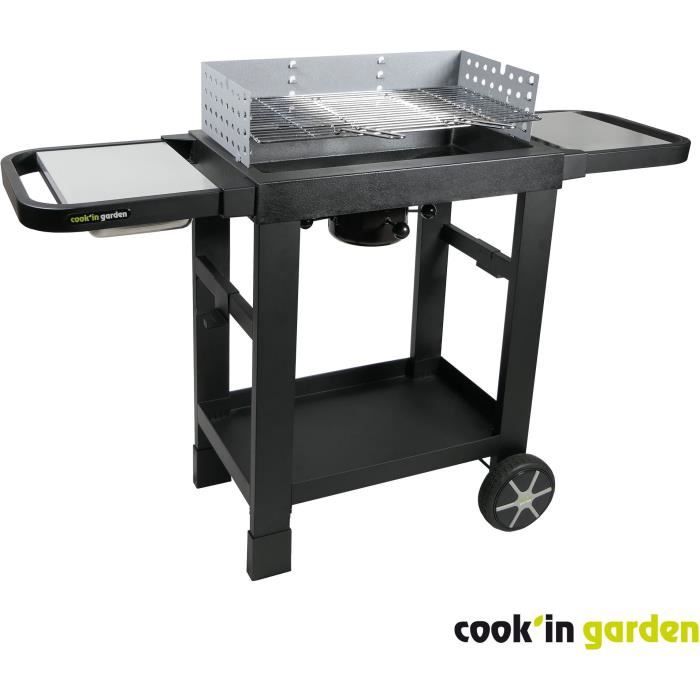 COOK'IN GARDEN Barbecue au charbon de bois EASY 60 - L 134 x l 48 x H 96cm - Surface de cuisson : L 57 x l 30cm - Noir