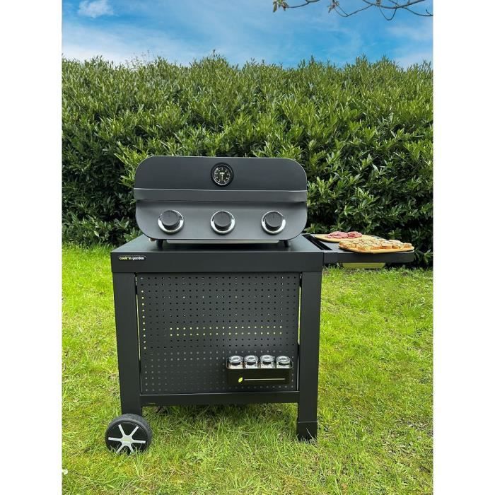 COOK'IN GARDEN Barbecue a gaz FLAVO 60 - 3 feux - 8,4 kW - L 64×l 55×H 40 cm - Surface cuisson : L 60×l 40 cm - Allumage Piezzo