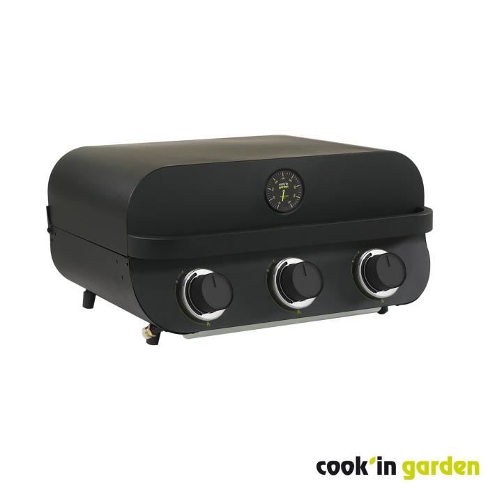 COOK'IN GARDEN Barbecue a gaz FLAVO 60 - 3 feux - 8,4 kW - L 64×l 55×H 40 cm - Surface cuisson : L 60×l 40 cm - Allumage Piezzo