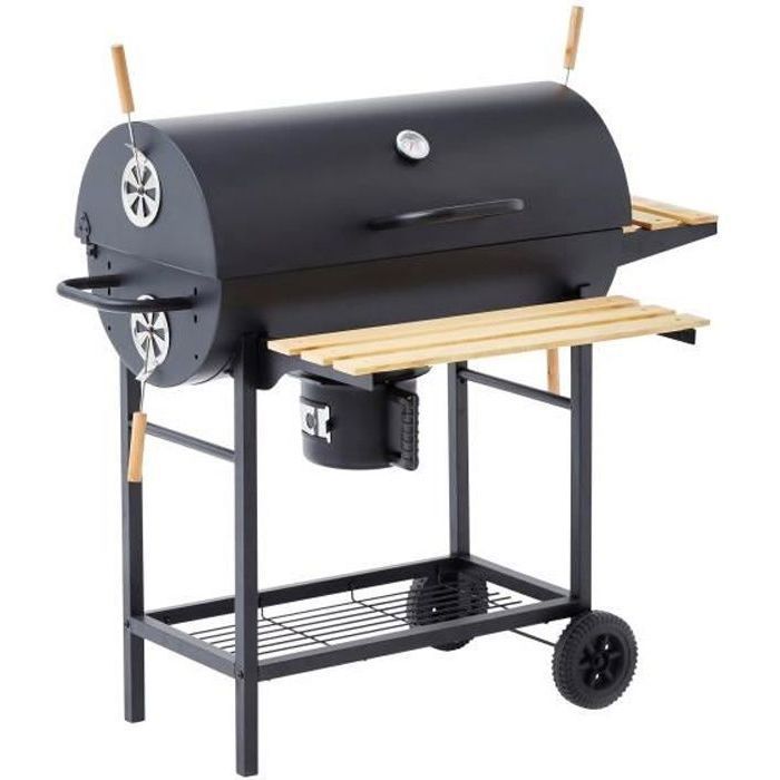 COOKING BOX Barbecue a charbon MIKE - 115x66x106 cm - 2 grilles acier chromé - Surface de cuisson : 71x35 cm - Noir