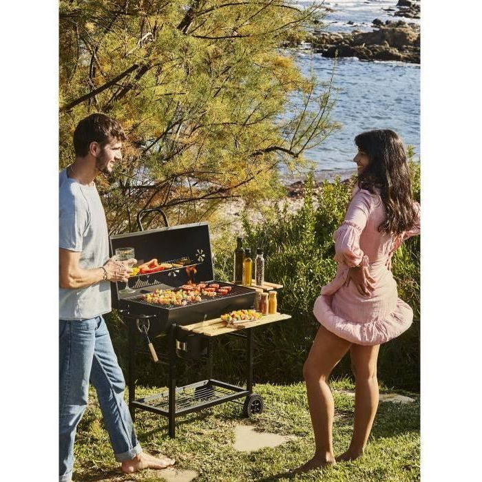 COOKING BOX Barbecue a charbon MIKE - 115x66x106 cm - 2 grilles acier chromé - Surface de cuisson : 71x35 cm - Noir