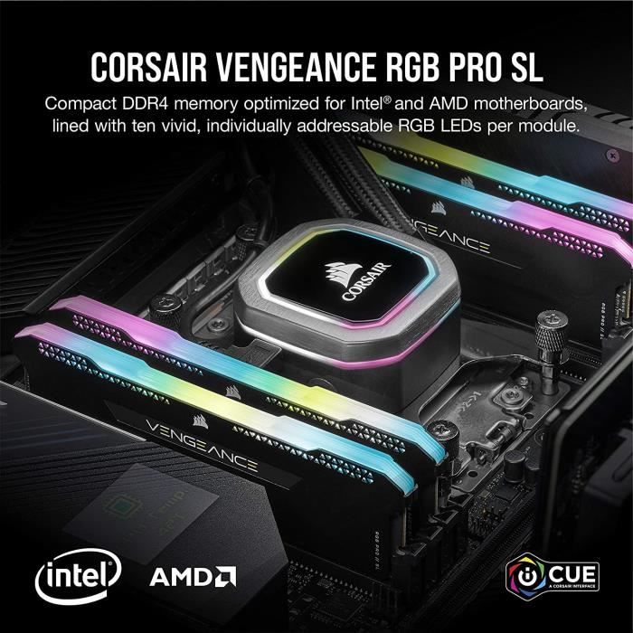 MÈmoire RAM - CORSAIR - Vengeance RGB Pro SL DDR4 - 32GB 2x16GB DIMM - 3200 MHz - CL16 - 1.35V - Noir (CMH32GX4M2E3200C)