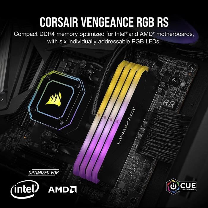MÈmoire RAM - CORSAIR - Vengeance RGB RS DDR4 - 16GB 2x8GB DIMM - 3600 MHz - 1.35V - Noir (CMG16GX4M2D3600C)