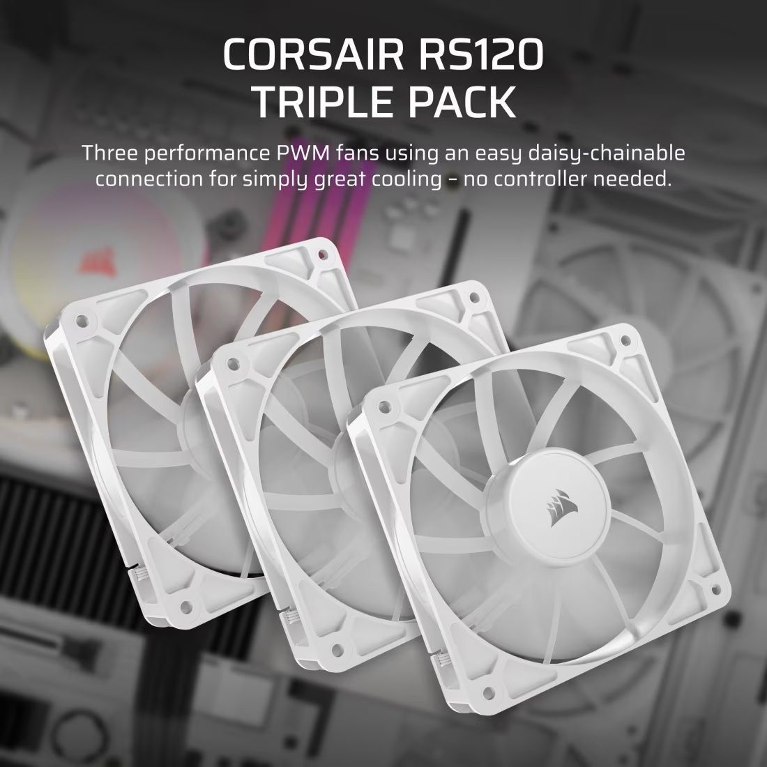 Pack de 3 ventilateurs PWM 120mm - CORSAIR - RS120 - Blanc