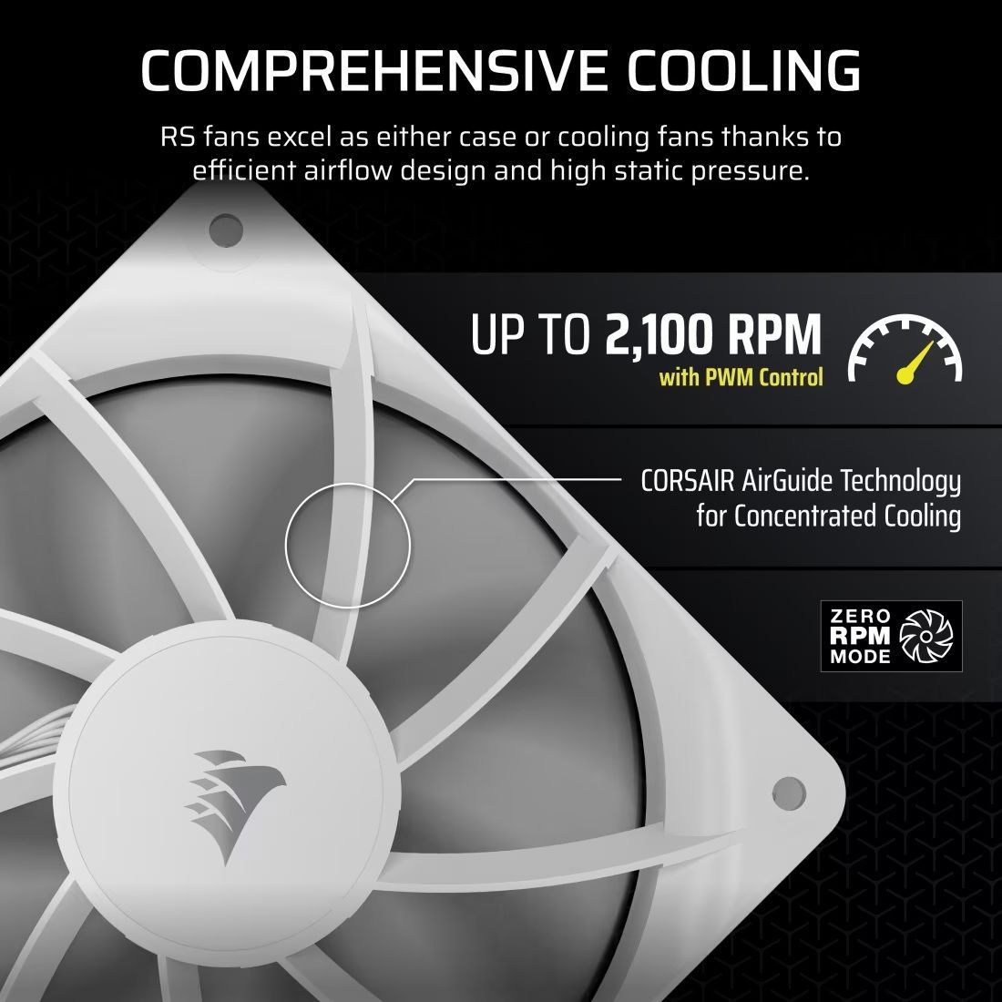 Pack de 3 ventilateurs PWM 120mm - CORSAIR - RS120 - Blanc