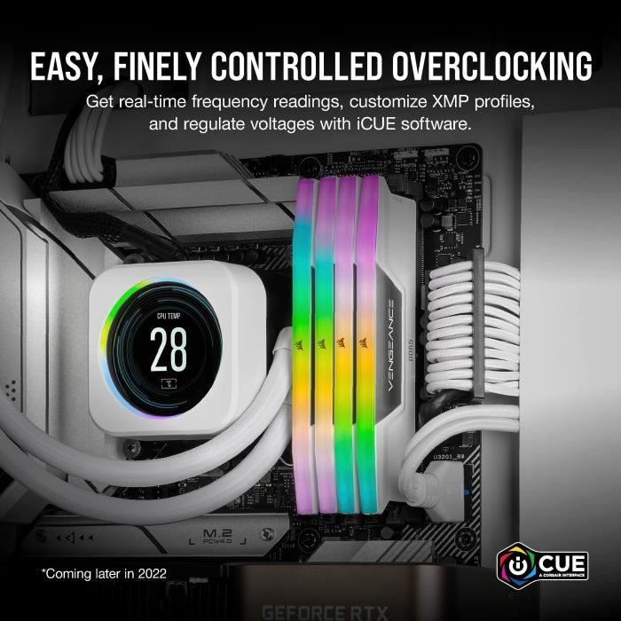 Mémoire RAM - CORSAIR - CMH32GX5M2B6000C40W - 32 Go 2x 16 Go - VENGEANCE RGB DDR5 White Heatspreader 6000MT/s - DIMM - CL 40