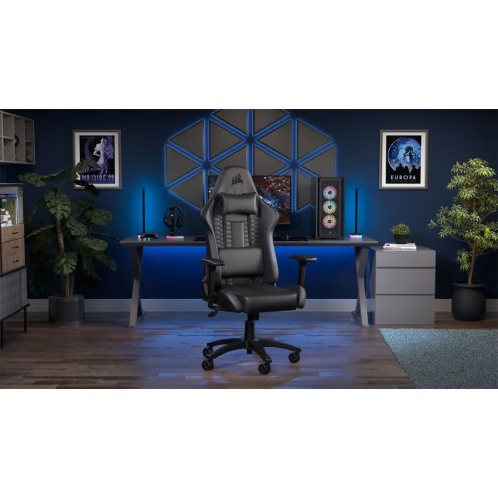 CORSAIR - Chaise bureau - Fauteuil Gaming - TC100 RELAXED - Similicuir - Ergonomique - Accoudoirs réglables - Noir -