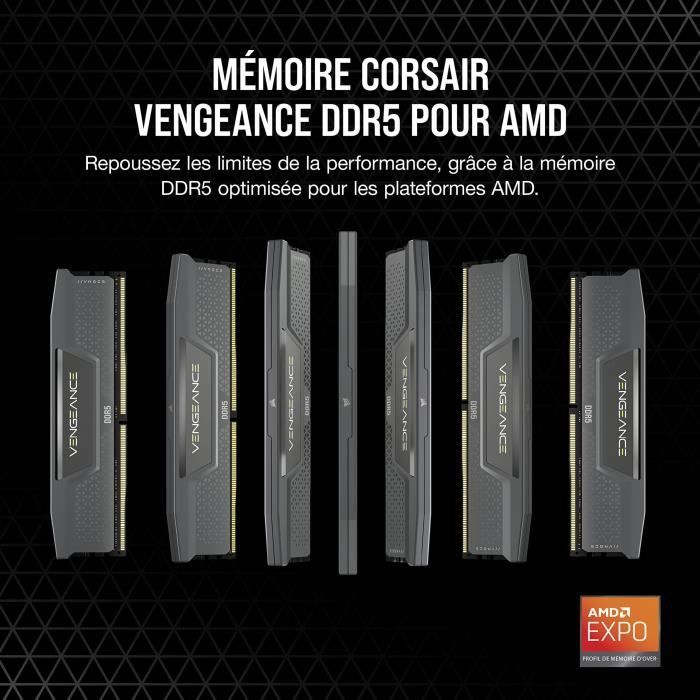 MÈmoire RAM - CORSAIR - Vengeance DDR5 RAM 64Go (2x32Go) 5600MHz CL40 AMD EXPO Compatible iCUE - Gris