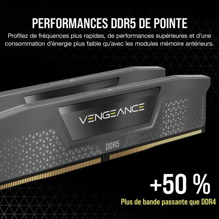 MÈmoire RAM - CORSAIR - Vengeance DDR5 RAM 64Go (2x32Go) 5600MHz CL40 AMD EXPO Compatible iCUE - Gris