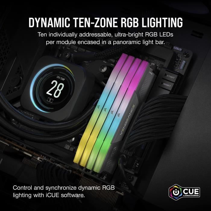 MÈmoire RAM - CORSAIR - Vengeance RGB DDR5 RAM 32Go (2x16Go) 6000MHz CL36 AMD Expo Compatible iCUE - Gris (CMH32GX5M2E6000Z36)