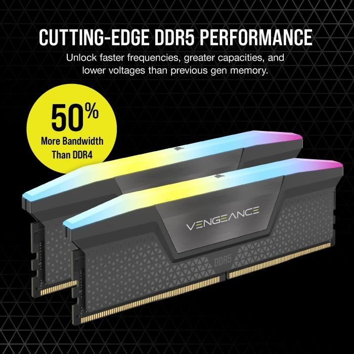 MÈmoire RAM - CORSAIR - Vengeance RGB DDR5 RAM 32Go (2x16Go) 6000MHz CL36 AMD Expo Compatible iCUE - Gris (CMH32GX5M2E6000Z36)
