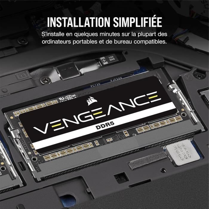 Mémoire RAM - CORSAIR - CMSX16GX5M1A5200C44 - VENGEANCE - DDR5 - 1 x16Go SODIMM - 5200MT/s - CL 44 - 1.1V