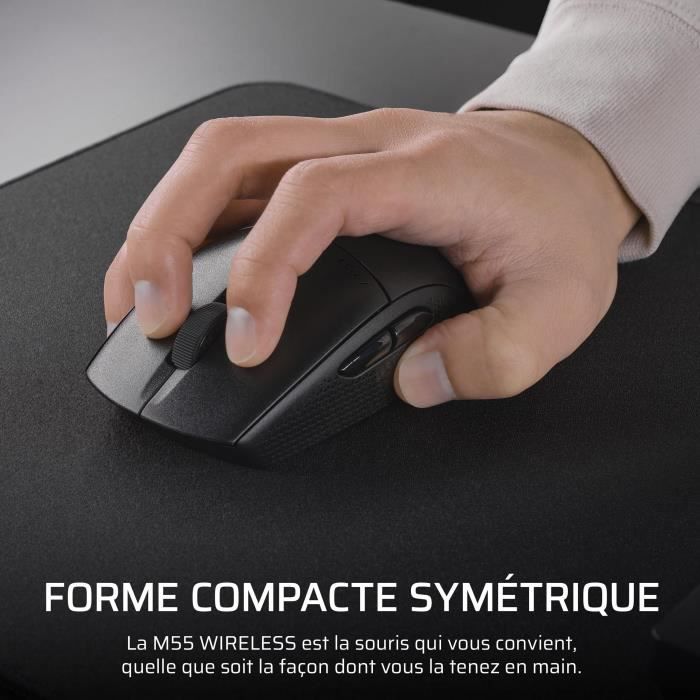 Souris Gaming Sans Fil - CORSAIR - M55 Wireless - Noire, SymÈtrique
