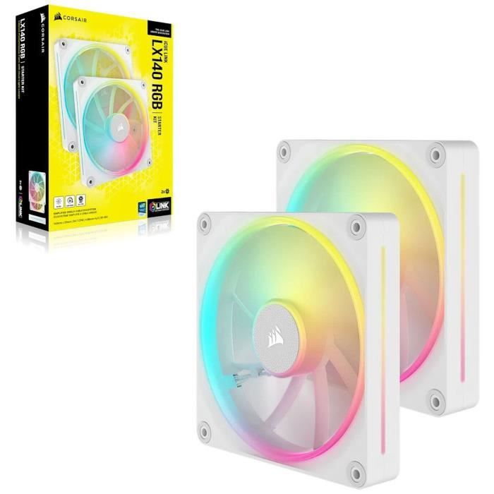 Refroidissement PC - CORSAIR - CO-9051032-WW - Kit de démarrage ventilateurs iCUE LINK LX140 RGB White Dual Fan