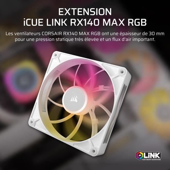 Refroidissement PC - CORSAIR - CO-9051039-WW - Kit de dťmarrage ventilateurs iCUE LINK RX140 RGB Max White Single Fan