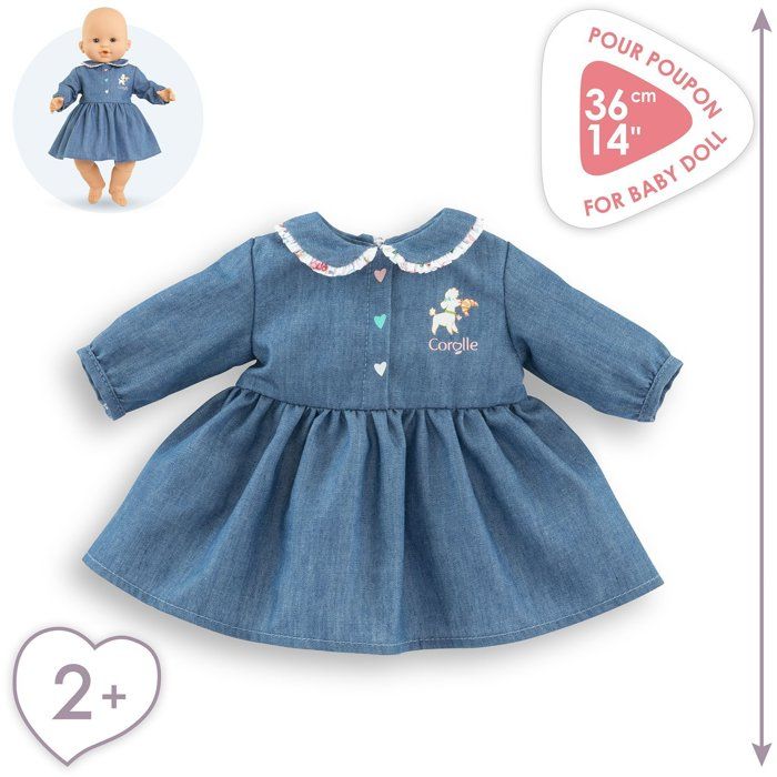Robe Week-end a Paris - Corolle - 36 cm - Imitation denim - Col claudine - Sérigraphie petit chien
