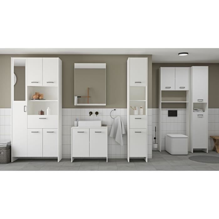 Colonne lingere de salle de bain - Blanc mat - 2 portes - L34,2 x P33 x H185 cm - DEMEYERE