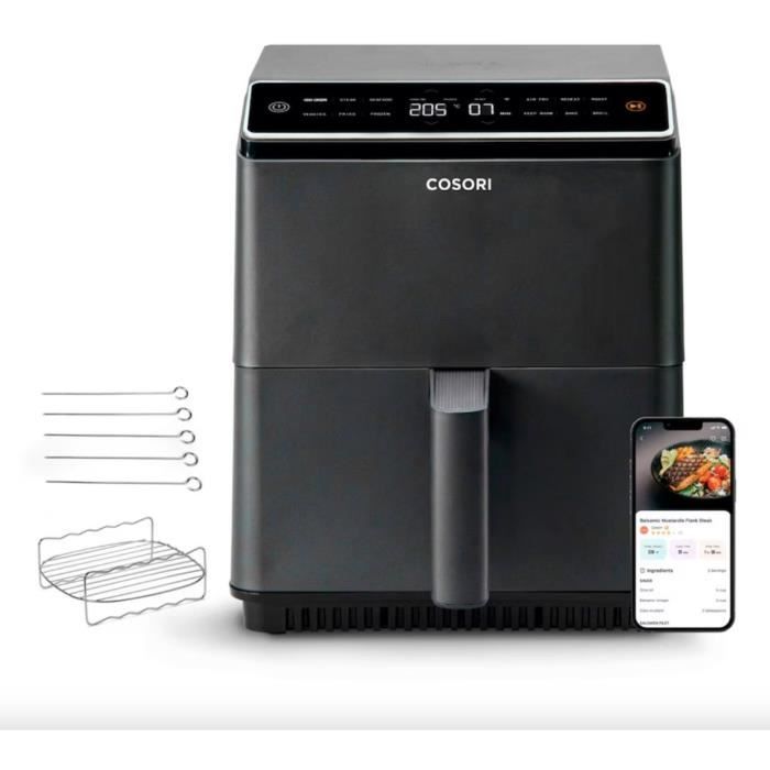 Friteuse sans huile COSORI - Dual Blaze Chef Edition - Capacité 6,4L - 12 programmes - 5 brochettes et 1 grille - 1700W - Noir