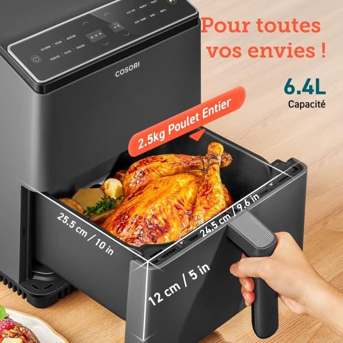 Friteuse sans huile COSORI - Dual Blaze Chef Edition - Capacité 6,4L - 12 programmes - 5 brochettes et 1 grille - 1700W - Noir