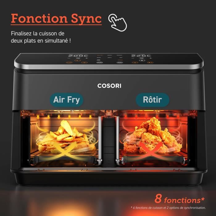 Friteuse sans huile COSORI - Dual Basket Chef Edition - Capacité 8,5L - 2 paniers - 8 programmes - 1750W - Noir