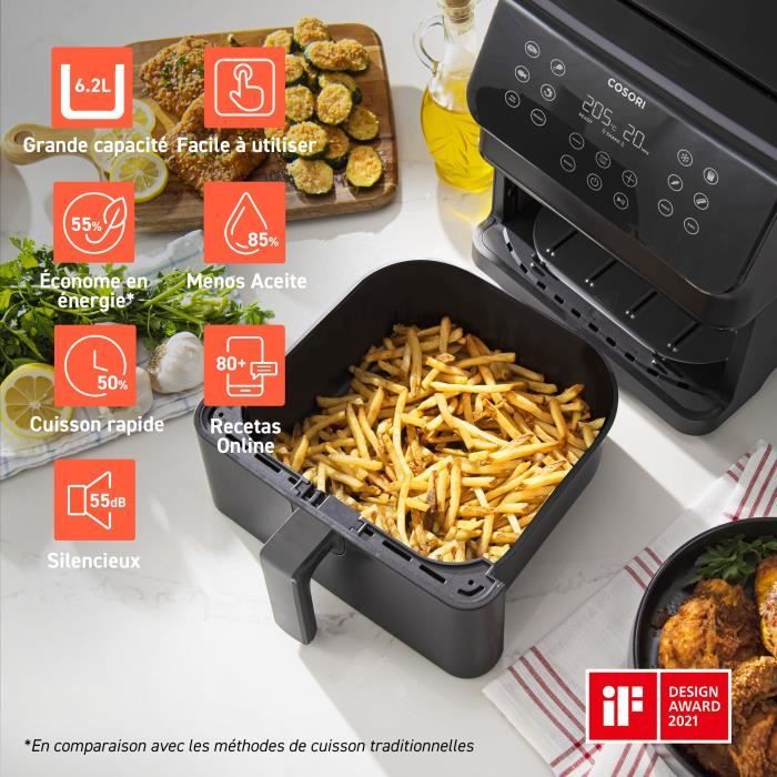 Friteuse sans huile COSORI - Premium II Chef Edition - Capacité 6,2L - 12 programmes - Pack 50 papiers cuisson - 1700W - Noir
