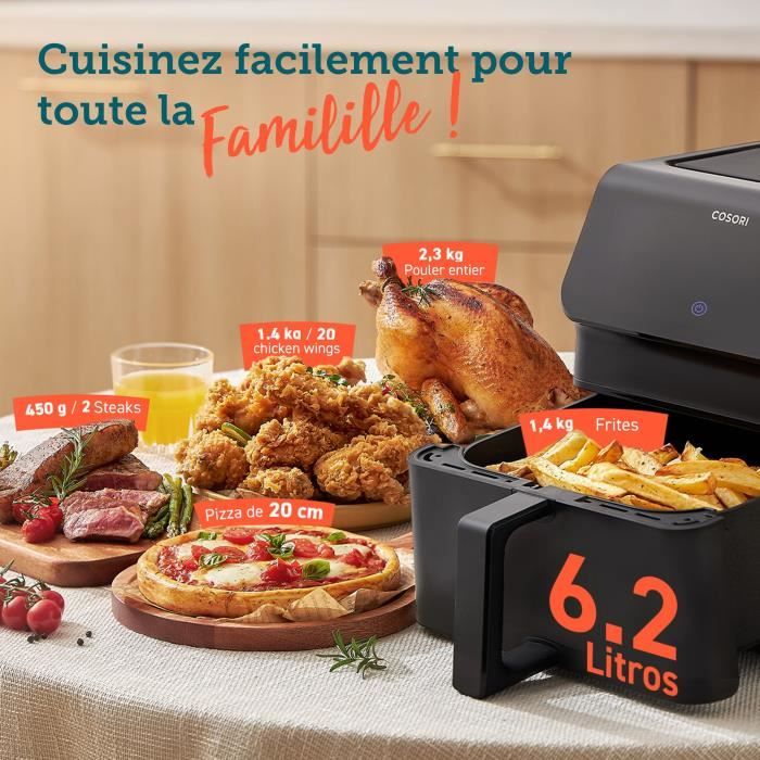 Friteuse sans huile COSORI - Premium II Chef Edition - Capacité 6,2L - 12 programmes - Pack 50 papiers cuisson - 1700W - Noir