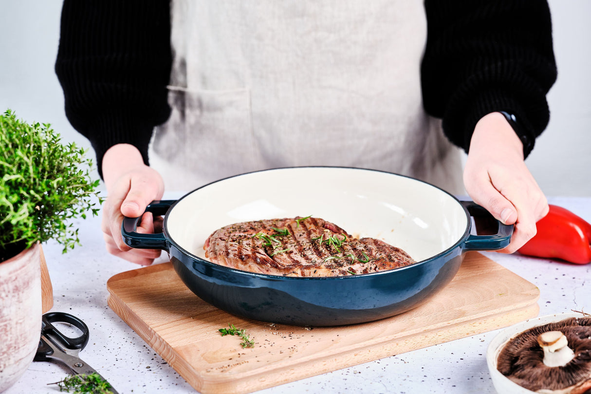 Poele a grill - COSY & TRENDY - FONTESTIC - Fonte émaillée - Ø28 cm - Tous feux dont induction - Bleu