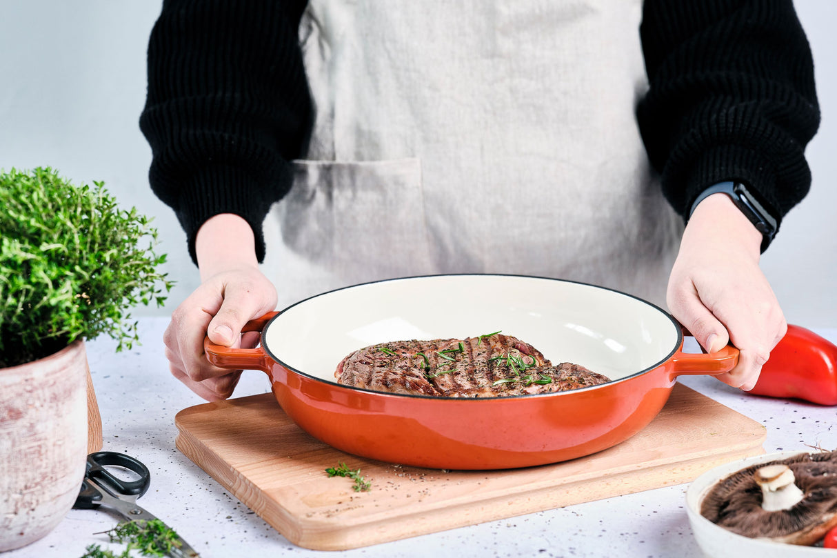 Poele a grill - COSY & TRENDY - FONTESTIC - Fonte émaillée - Ø28 cm - Tous feux dont induction - Rouille