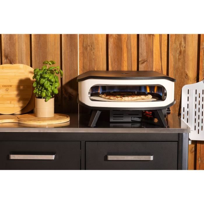 Four a pizza gaz - COZZE - 17 - 90426 - 60,5 x 60,5 x 30,5 cm - Pierre tournante - Thermometre intégré et porte