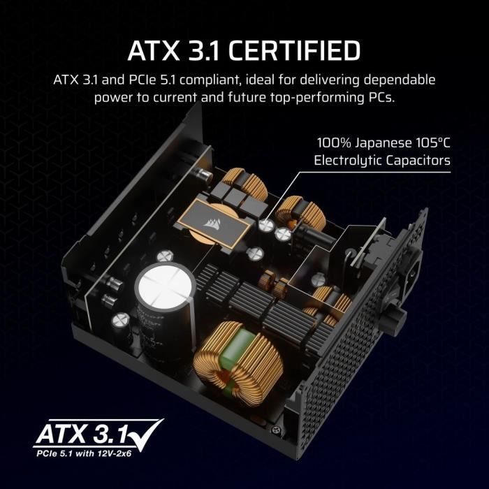 Alimentation PC - CORSAIR - RM750x Shift - 750 Watt - ATX 3.1 - PCIe 5.1 - Cybenetics GOLD Certified - Shifted Modular PSU