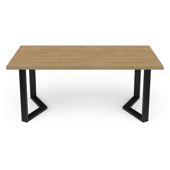 Table - CRAFT - Rectangulaire - DÈcor mÈlamine chene hamilton - Pied en V noir - 6 places - 180 x 90 cm - DEMEYERE