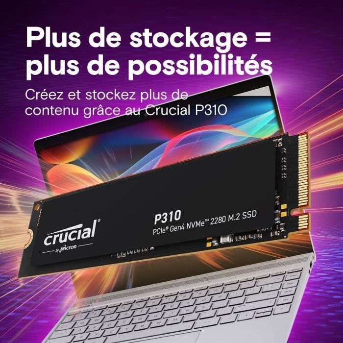 CRUCIAL - P310 - SSD interne - 4 To - PCIe Gen4 NVMe M.2 - Vitesse lecture Jusqu'a 7100 Mo/s - CT4000P310SSD8