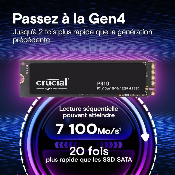 CRUCIAL - P310 - SSD interne - 4 To - PCIe Gen4 NVMe M.2 - Vitesse lecture Jusqu'a 7100 Mo/s - CT4000P310SSD8