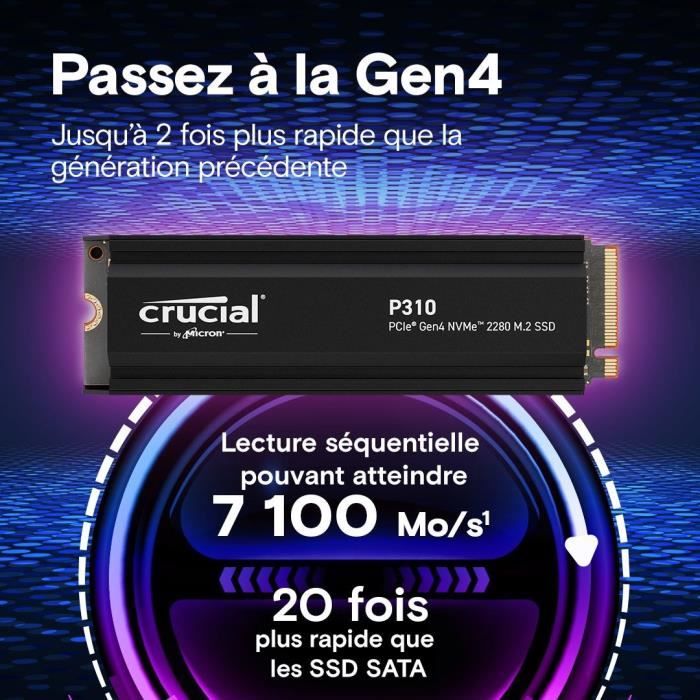 CRUCIAL - P310 - Disque SSD Interne - 1TB - Gen4 - NVMe M.2 - Jusqu'a 7100 Mo/s