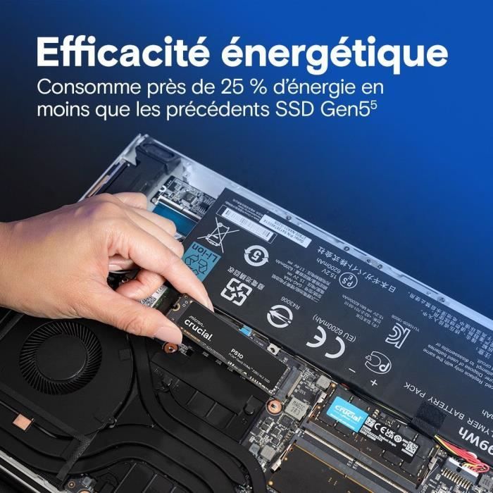 CRUCIAL - P510 - SSD interne - 2 To - PCIe Gen4 NVMe M.2 - Vitesse lecture jusqu'a 11000 Mo/s - CT2000P510SSD8