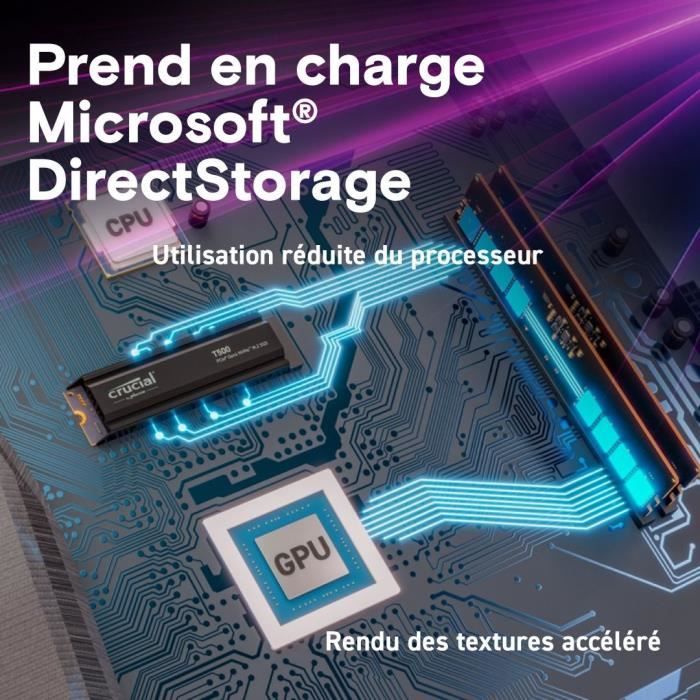 Crucial T500 SSD 2To PCIe Gen4 NVMe M.2 PS5 SSD Interne Gaming avec Dissipateur, compatible PlayStation 5 - CT2000T500SSD5