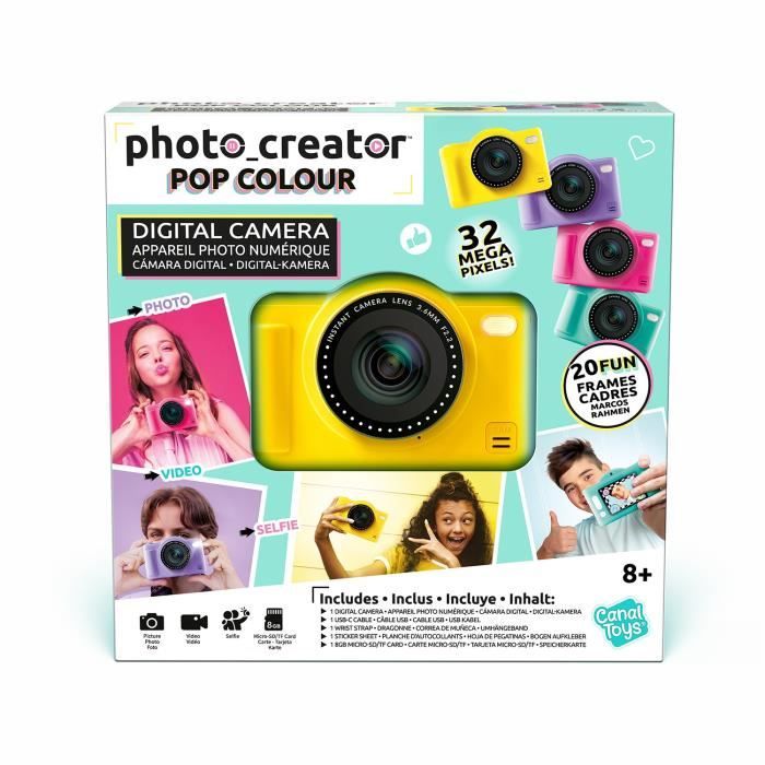 Appareil Photo Numérique Pop Couleur Jaune- Avec carte SD 8Go incluse- Photo Creator- CLK 040 Canal Toys