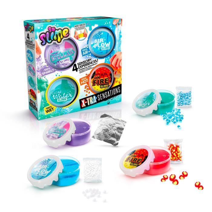 Xtra Sensation Multipack- Avec 4 slimes a sensations et décorations - SO SLIME DIY - SSC 308 Canal Toys