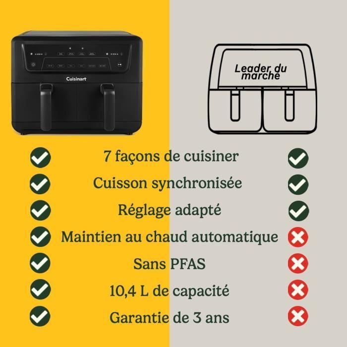 Friteuse sans huile CUISINART - Airfryer AFD10OBLE - Capacité 10,4L - Double cuves - Noir - 2400W