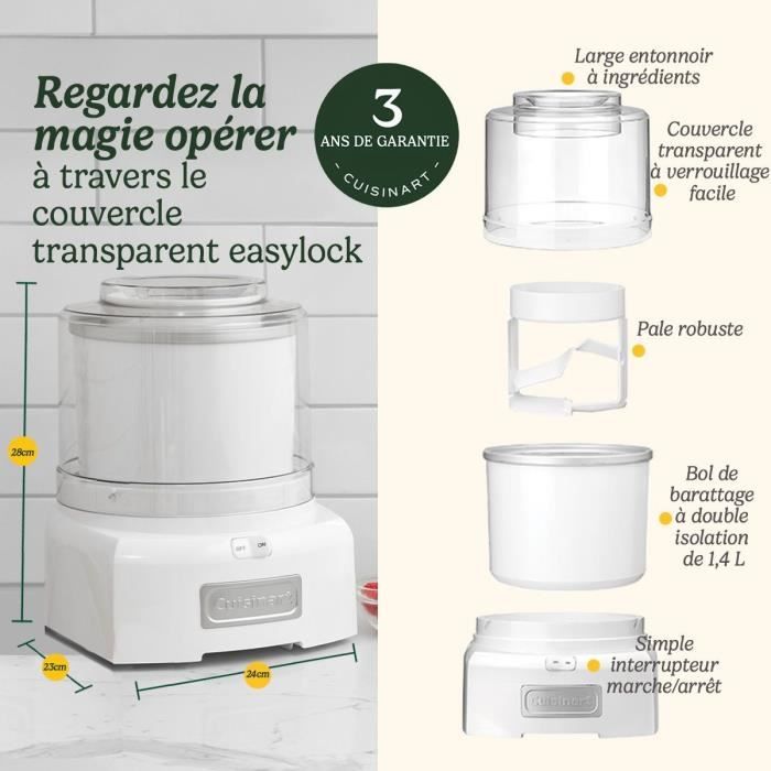 Sorbetiere CUISINART - ICE21E - Capacité 1,4L - Préparation rapide en 25min - 35W