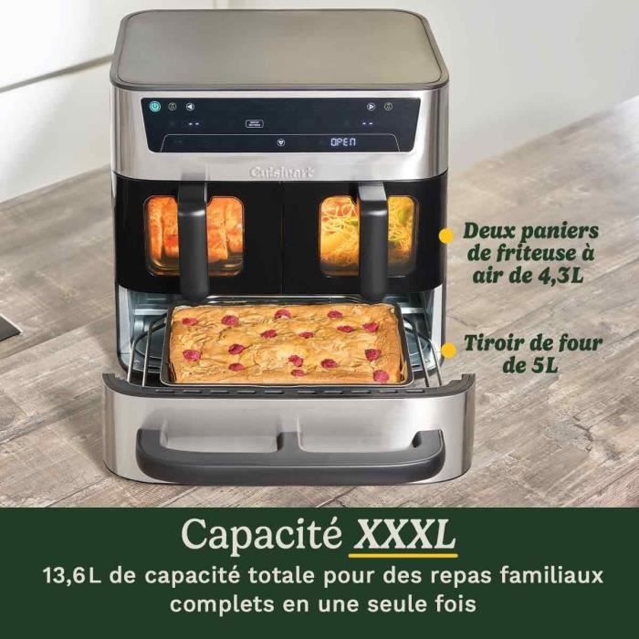 Friteuse sans huile CUISINART - Airfryer AFT13XSSE - Capacité 13,6L - Double cuves + 1 tiroir - Noir / Inox - 2400W